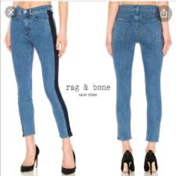Rag & Bone High Rise Skinny Indigo Tux Side Stripe Jeans - Picture 1 of 12